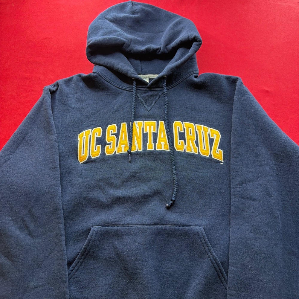 Vintage 90s Russell Athletic UC Santa Cruz Hoodie Navy Blue Mens Medium